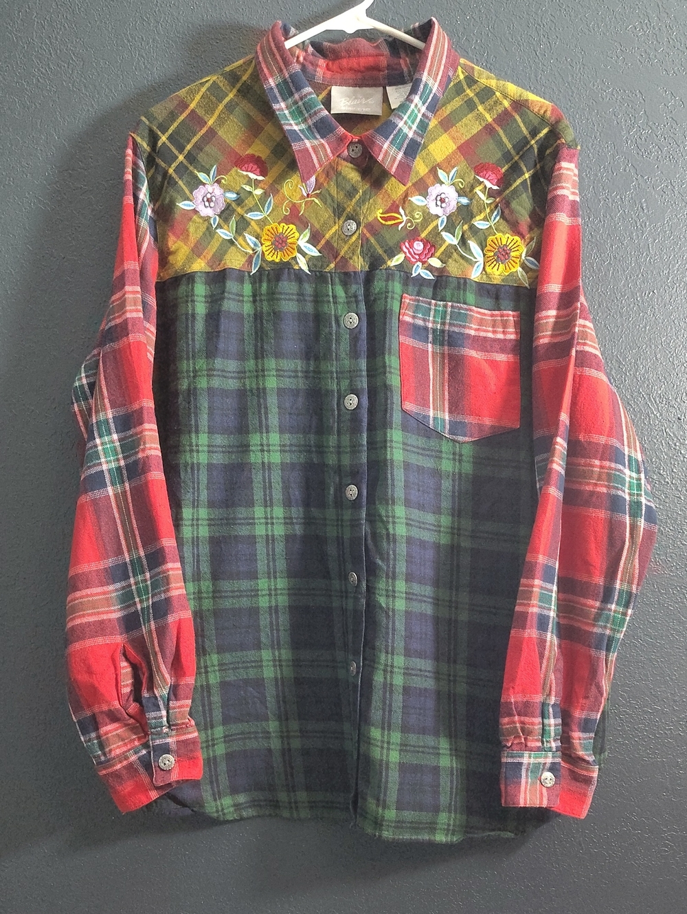 Vintage Blair Embroidered Patchwork Plain flannel shirt XL